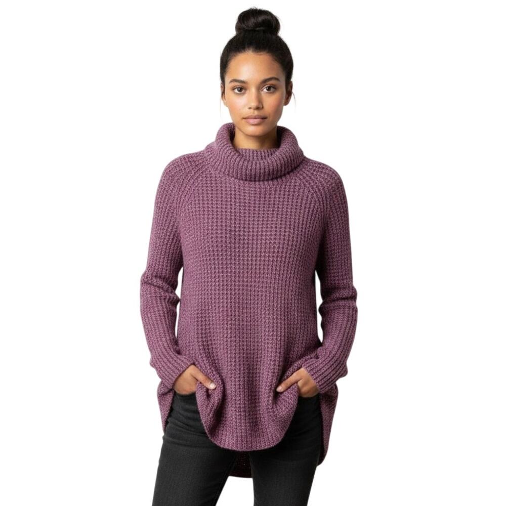 Free People Purple Soft Knit Oversized Pullover Sweater, S